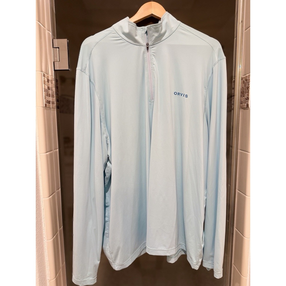 Orvis Mens Sz XXL Quarter Zip Performance Shirt Blue Long Sleeve Athleisure